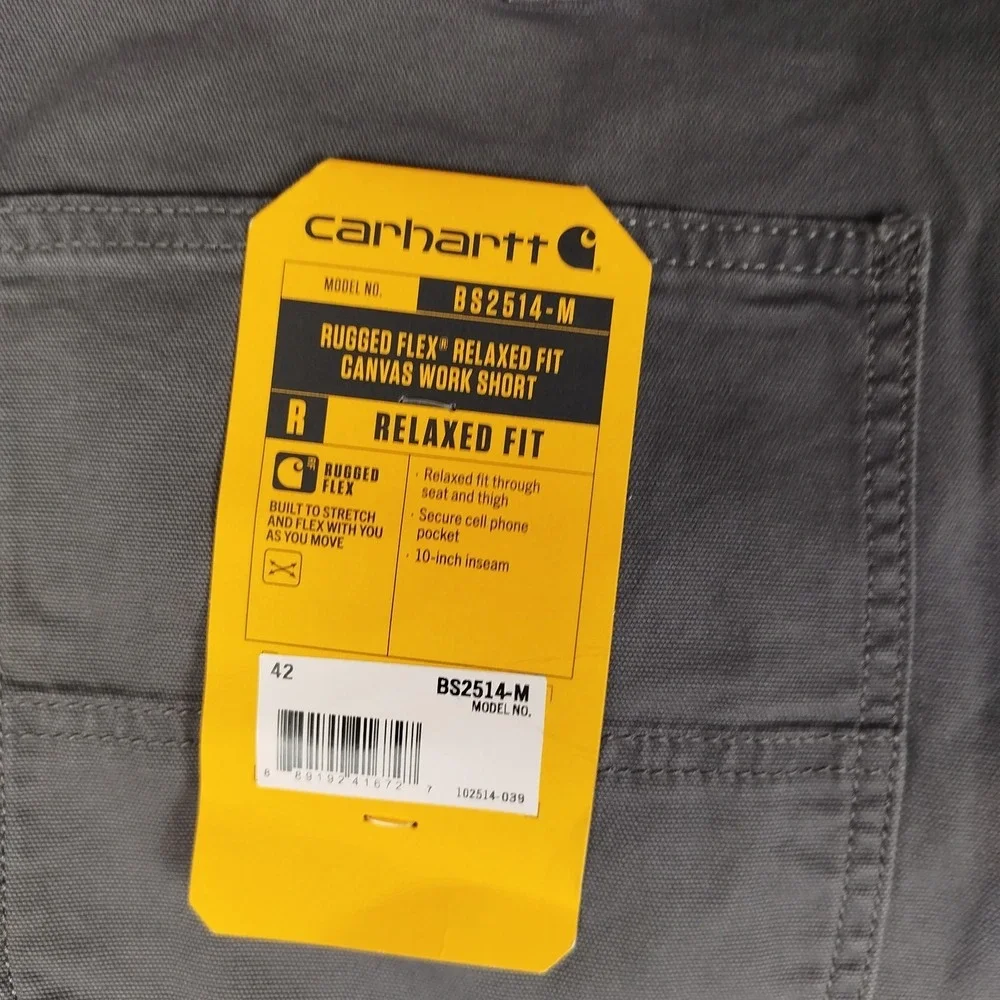 Carhartt Rugged Flex Work Canvas Work Relaxed‎ Fit Gray Shorts Mens 42 BS2514-M